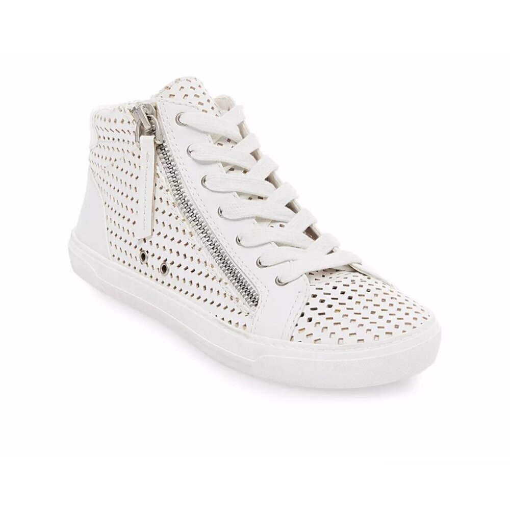 DV by Dolce VIta Ruth White laser cut zippered sneakers size 7.5